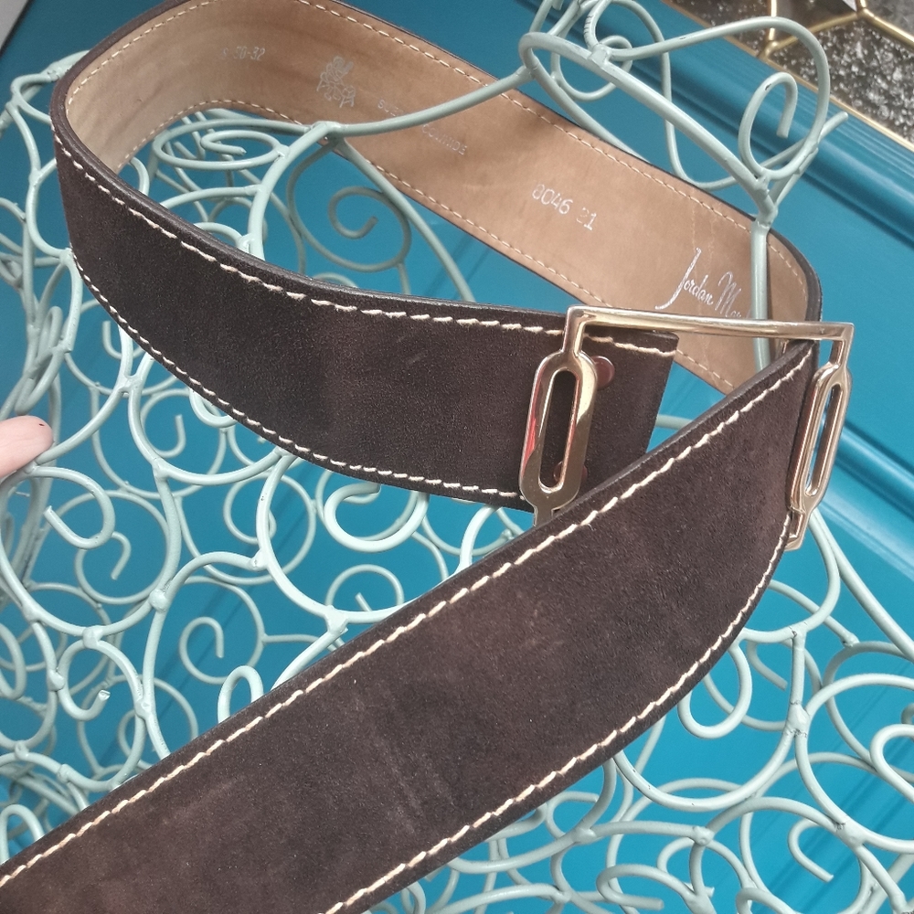 Real Leather Belt Genuine Cowhide Suede Gold Buckle Adjustable Length Strap - Picture 14 of 16